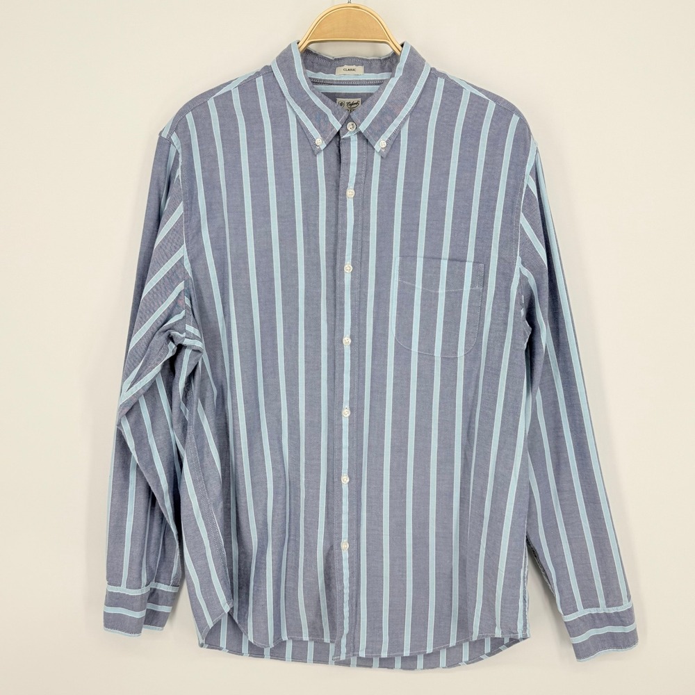 J.Crew Broken-in Oxford Button Down Mens Large Blue Striped Excellent BE996